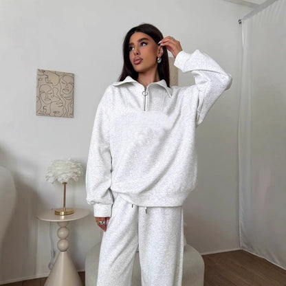 Damen Fleece Sportanzug Hochgeschlossener Kragen Praktischer