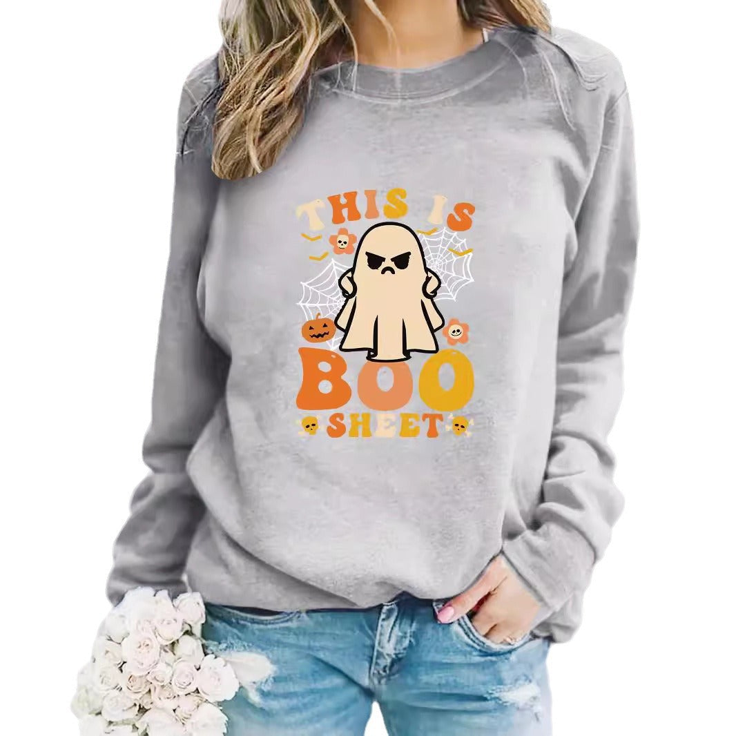 Damen Sweatshirt Herbst-Print Lässiger Schnitt Beige