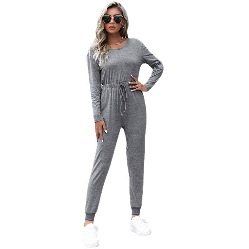 Damen Jumpsuit Elastischer Bund Kordelzug