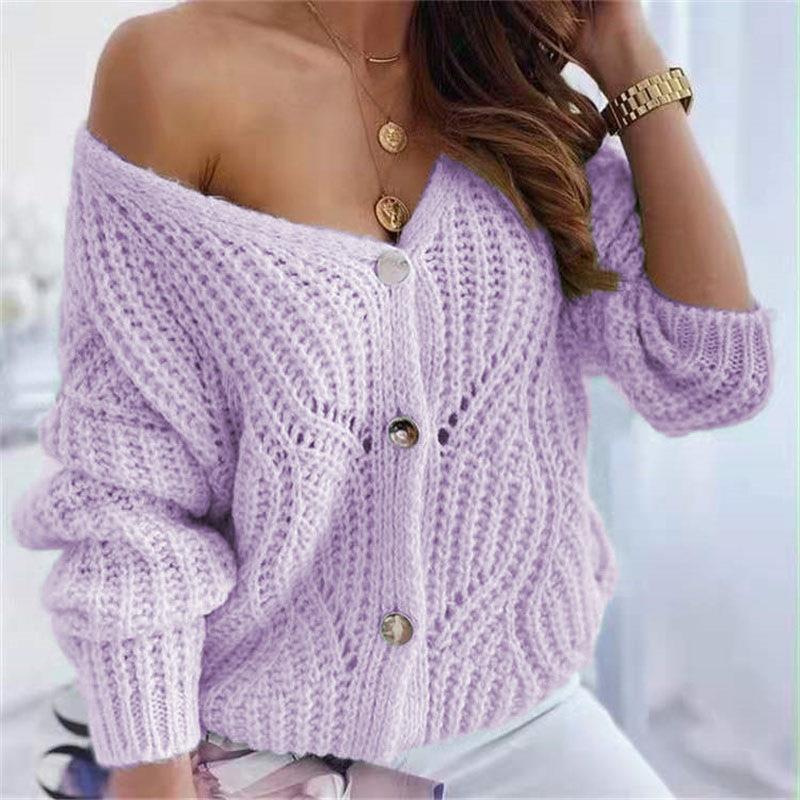 Damen Grobstrick-Cardigan Offen mit Knöpfen Beige