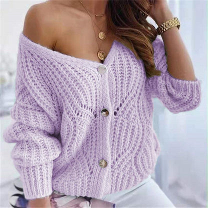 Damen Grobstrick-Cardigan Offen mit Knöpfen Beige