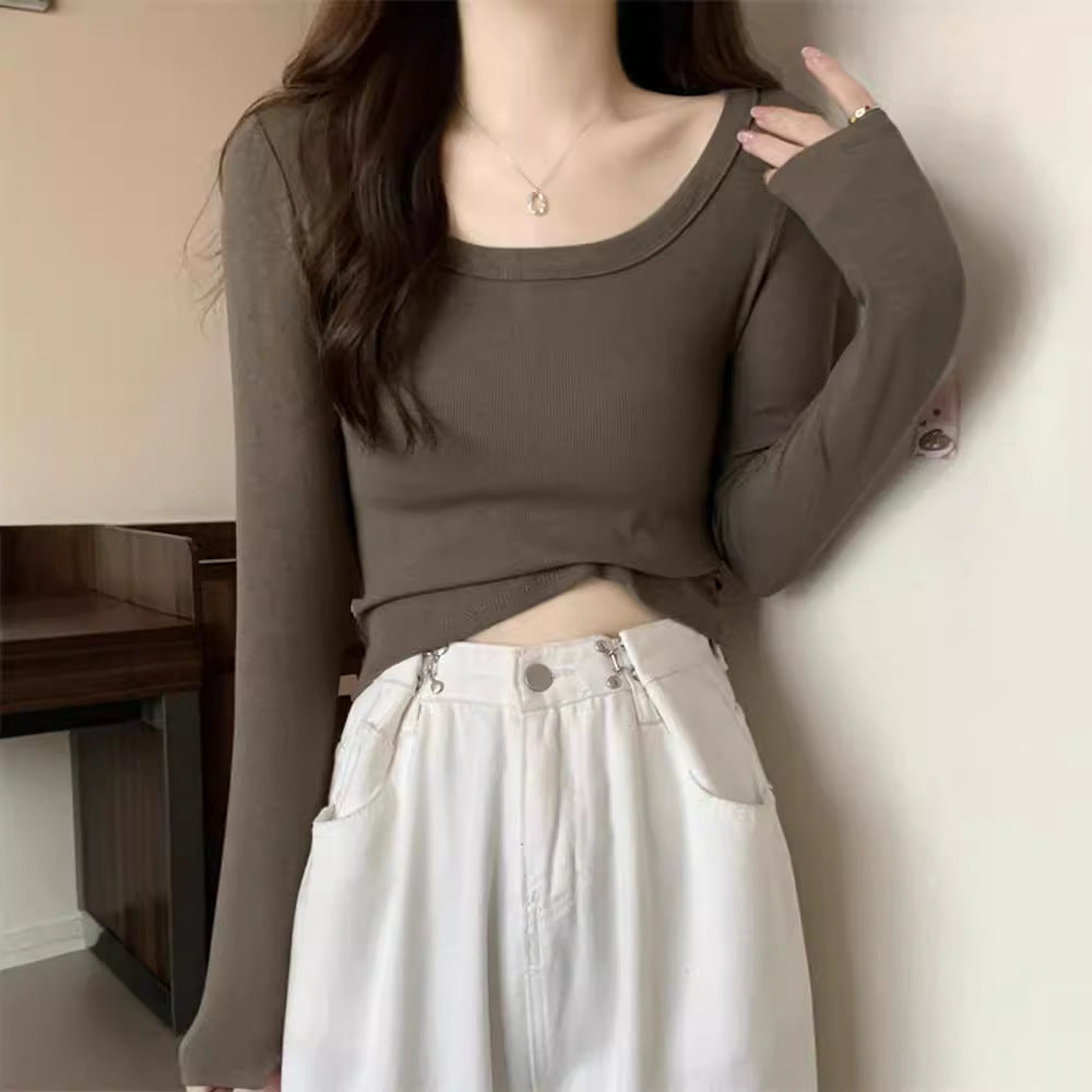 Damen Langarmshirt Figurbetont Weiter Ausschnitt Eveloria