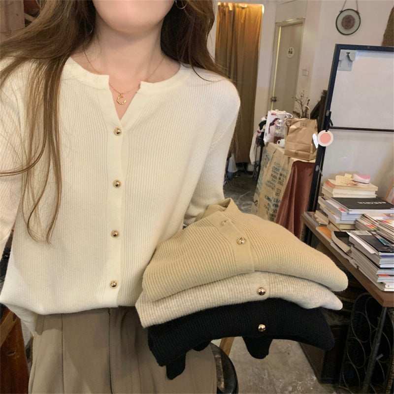 Damen Strickcardigan Elegantes Design Rippstruktur Beige - Eveloria