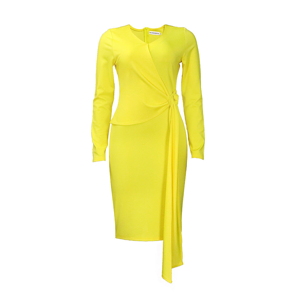 Damen Wickelkleid Elegante Drapierung Taillengürtel Eveloria