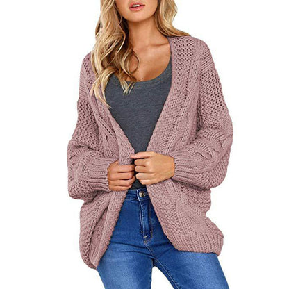 Damen Grobstrick-Cardigan Zopfmuster Weit Schnitt Eveloria