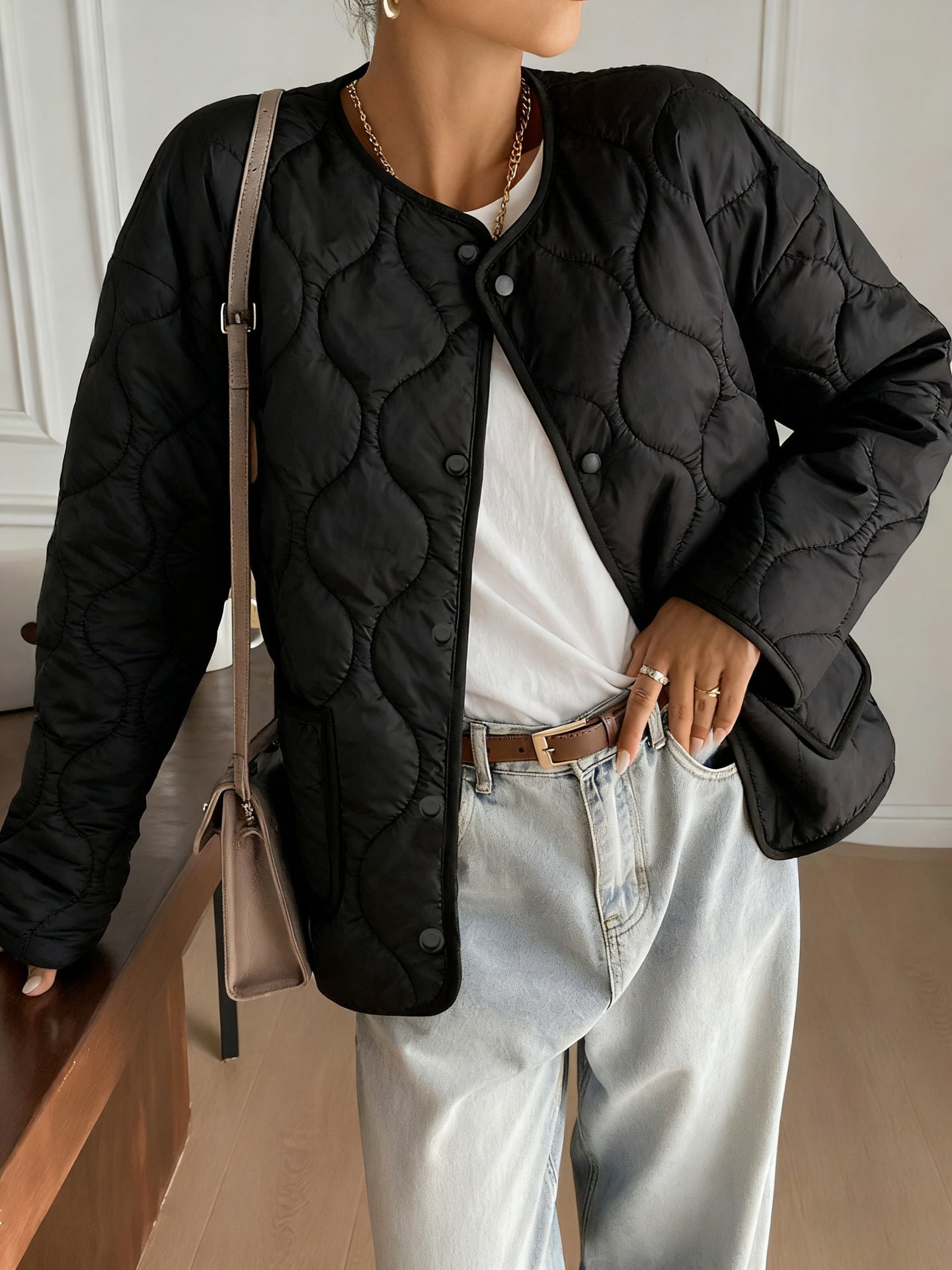 Damen Steppjacke Modern Praktische Taschen Eveloria