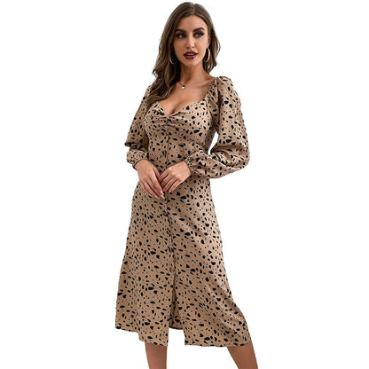 Damen Midi-Kleid Puffärmel Punkte-Design Eveloria