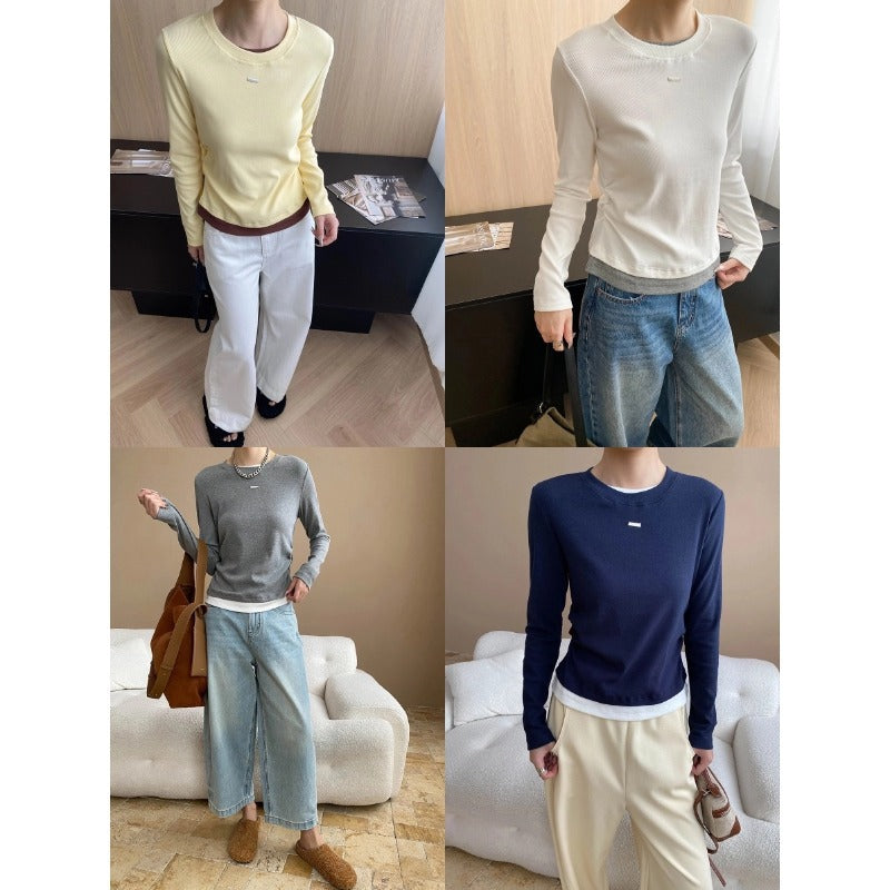 Damen Langarmshirt Feine Rippstruktur Breites Bündchen Eveloria