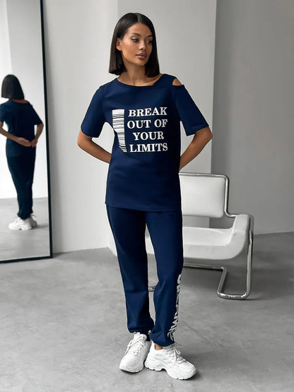 Damen Sportliches Zweiteiler Set grafisches Print Cut-Outs Eveloria