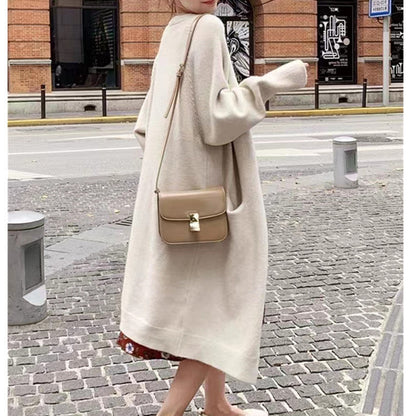 Damen Oversized Strickmantel Lässig Mit Taschen Beige