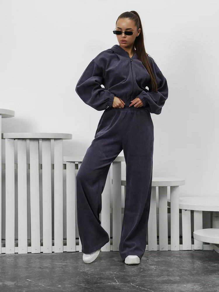 Damen Fleece Sportanzug Kapuze Weitschnitt Eveloria
