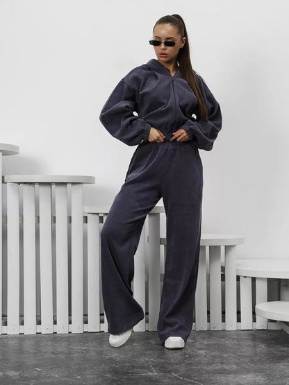 Damen Fleece Sportanzug Kapuze Weitschnitt Eveloria