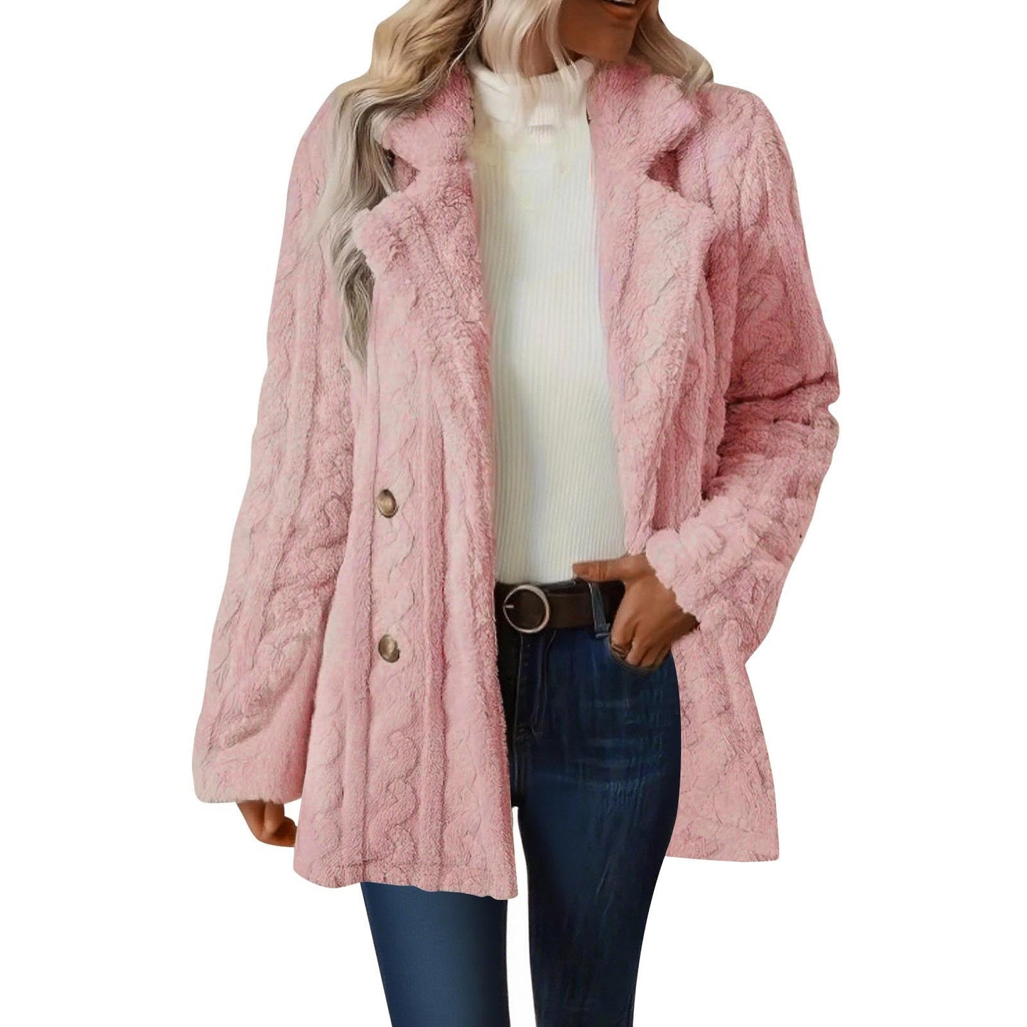 Damen Strickmantel mit besonderer Textur und eleganten Knöpfen