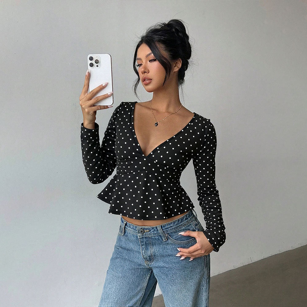 Damen Bluse Peplum Polka Dot Muster