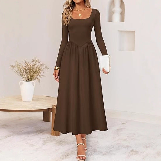 Damen Midi-Kleid mit Quadratausschnitt und langen Ärmeln Eveloria