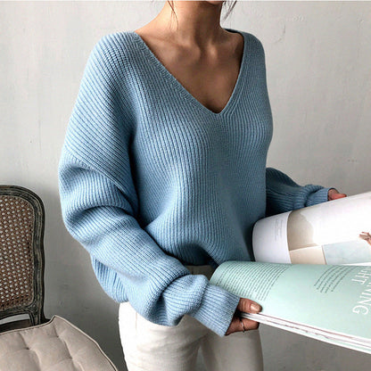 Damen Pullover V-Ausschnitt Rippstruktur Kuschelfaser Grau