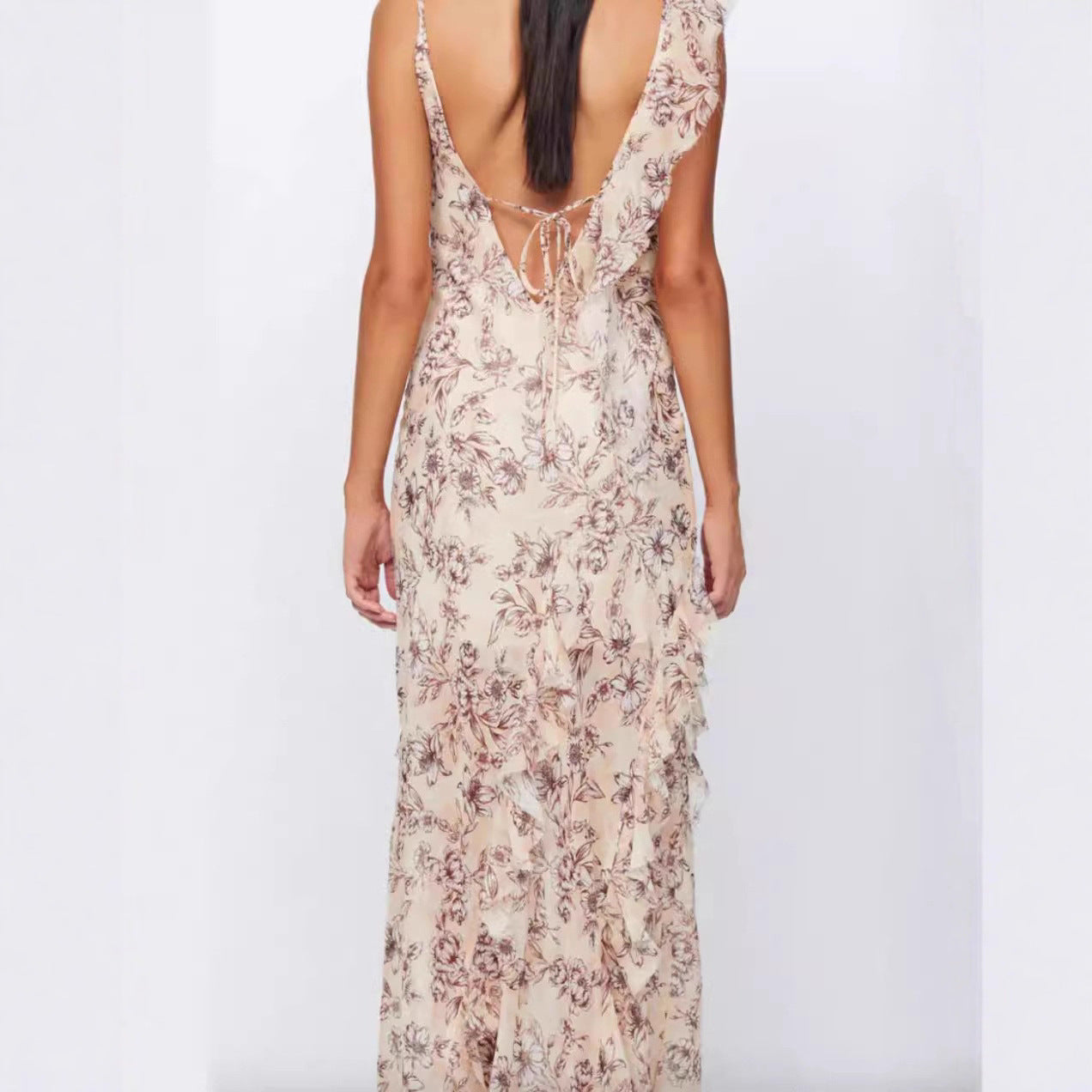Damen Maxikleid Doppellagiges Chiffon Romantisches Blumenmuster