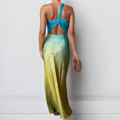 Damen Maxikleid Asymmetrisch Satin Eveloria