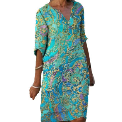 Damen Boho Strandkleid V-Ausschnitt Lässig Eveloria