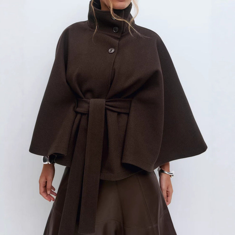 Damen Kapuzenjacke Breite Ärmel Taillengürtel Eveloria