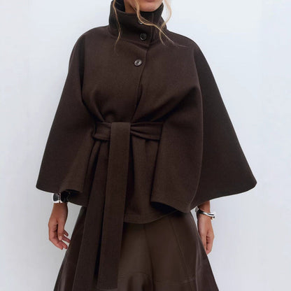 Damen Kapuzenjacke Breite Ärmel Taillengürtel Eveloria