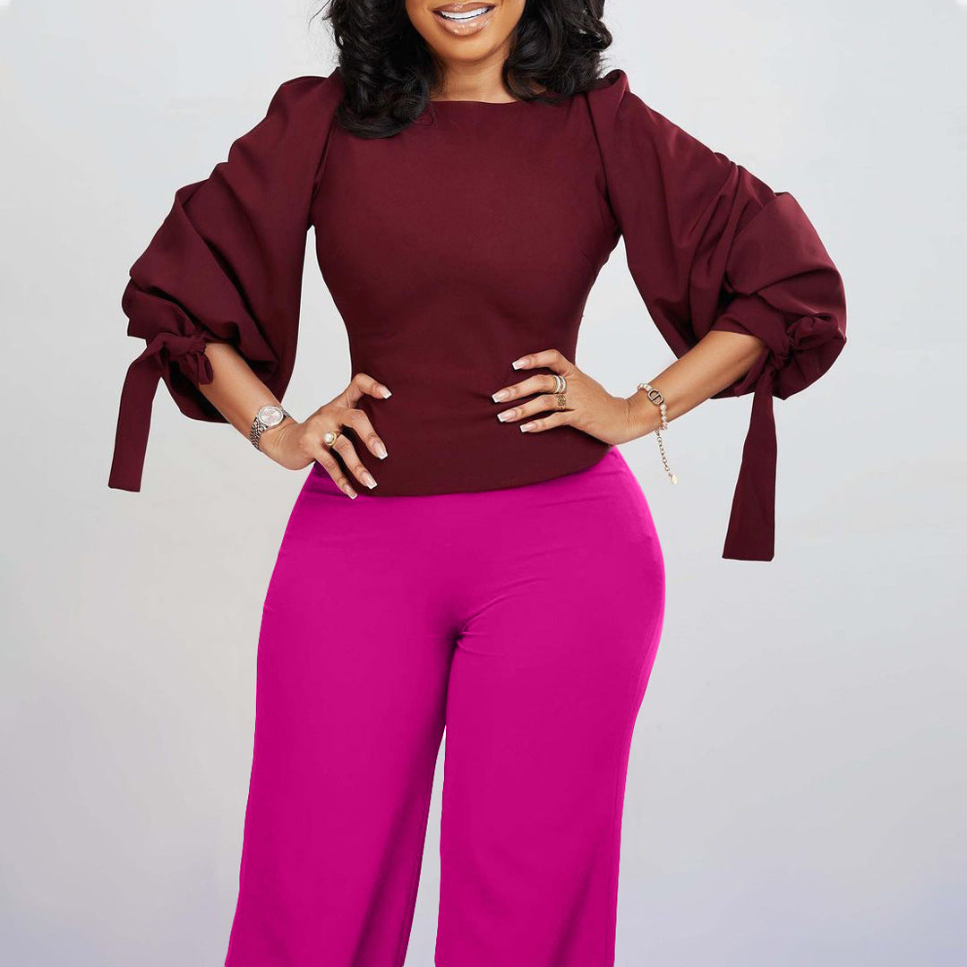 Damen Jumpsuit Trompetenärmel Bindeband Elegant