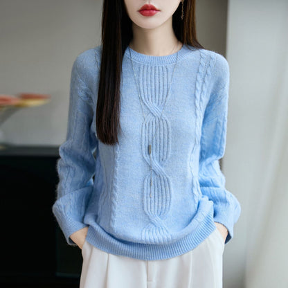 Damen Strickpullover Rundhalsausschnitt Zopfmuster - Eveloria