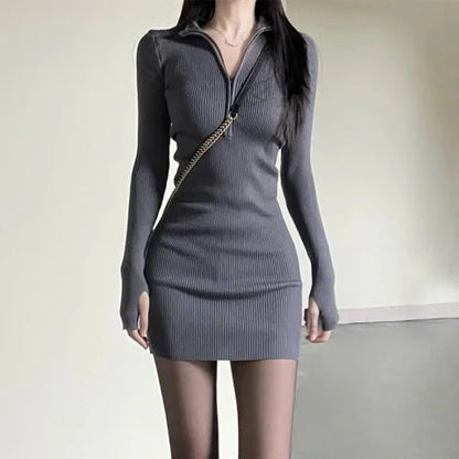 Damen Minikleid Figurbetont Rippstruktur Eveloria