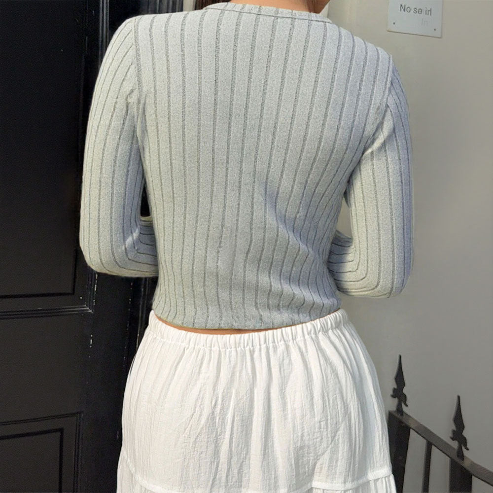 Damen Strickoberteil Feine Rippstrukturen Elegante Knopfleiste