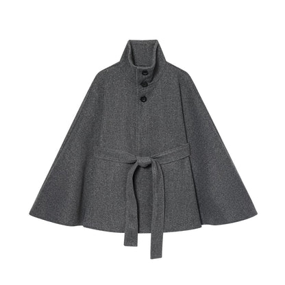Damen Umhangjacke Wollmix Taillengürtel Eveloria