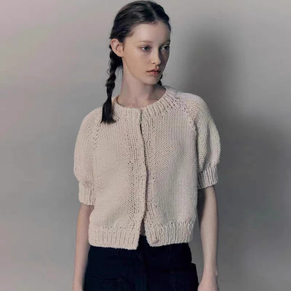 Damen Strickpullover Puffärmel Eveloria