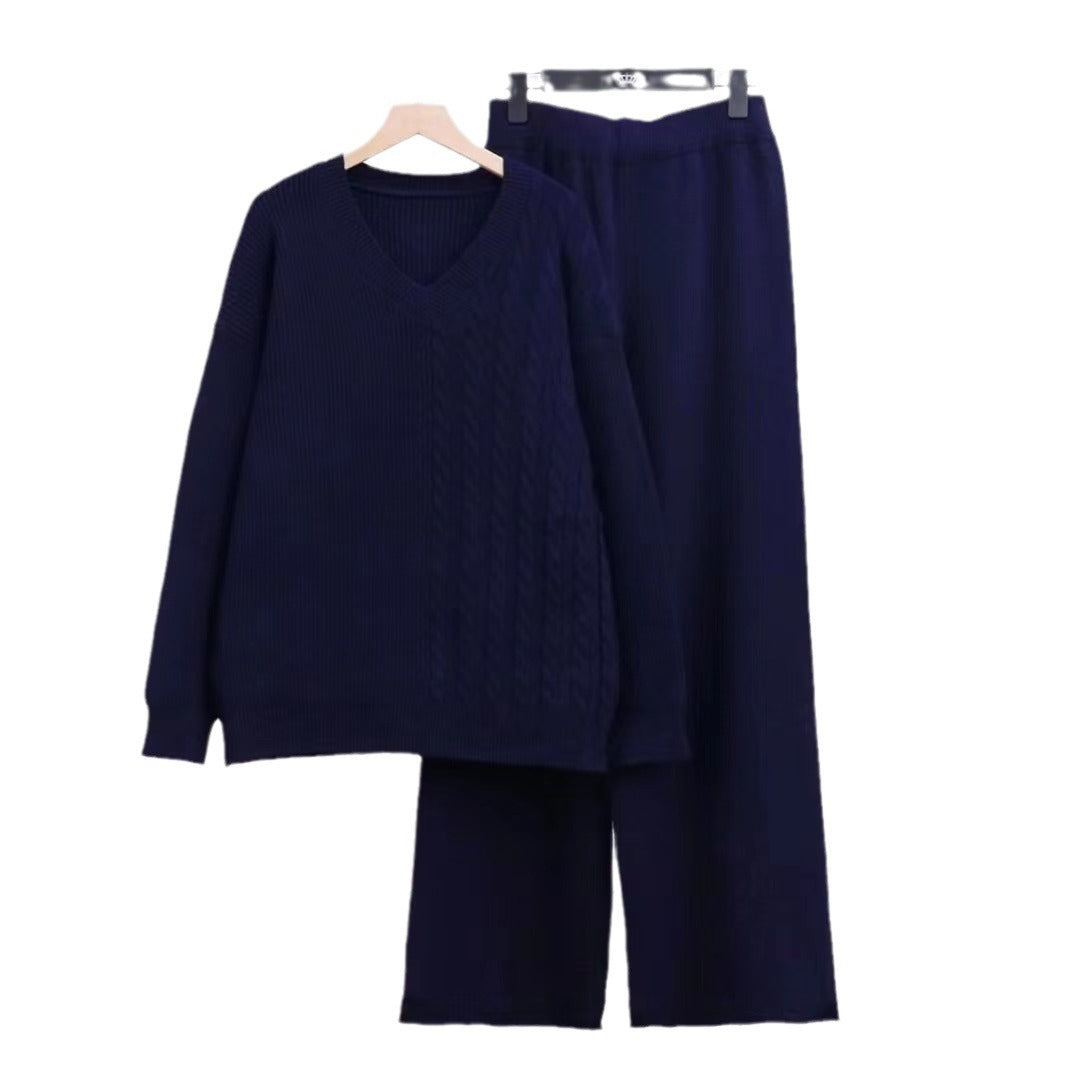 Damen Strickpullover-Set V-Ausschnitt Loser Schnitt Eveloria