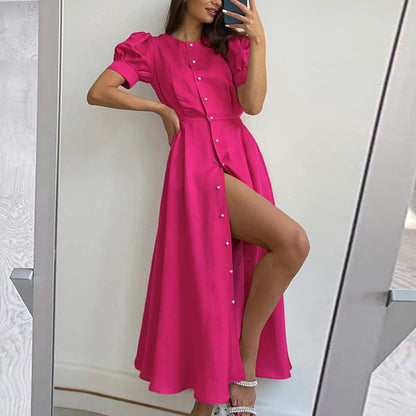 Damen Hemdblusenkleid Knielang Baumwolle Knöpfe