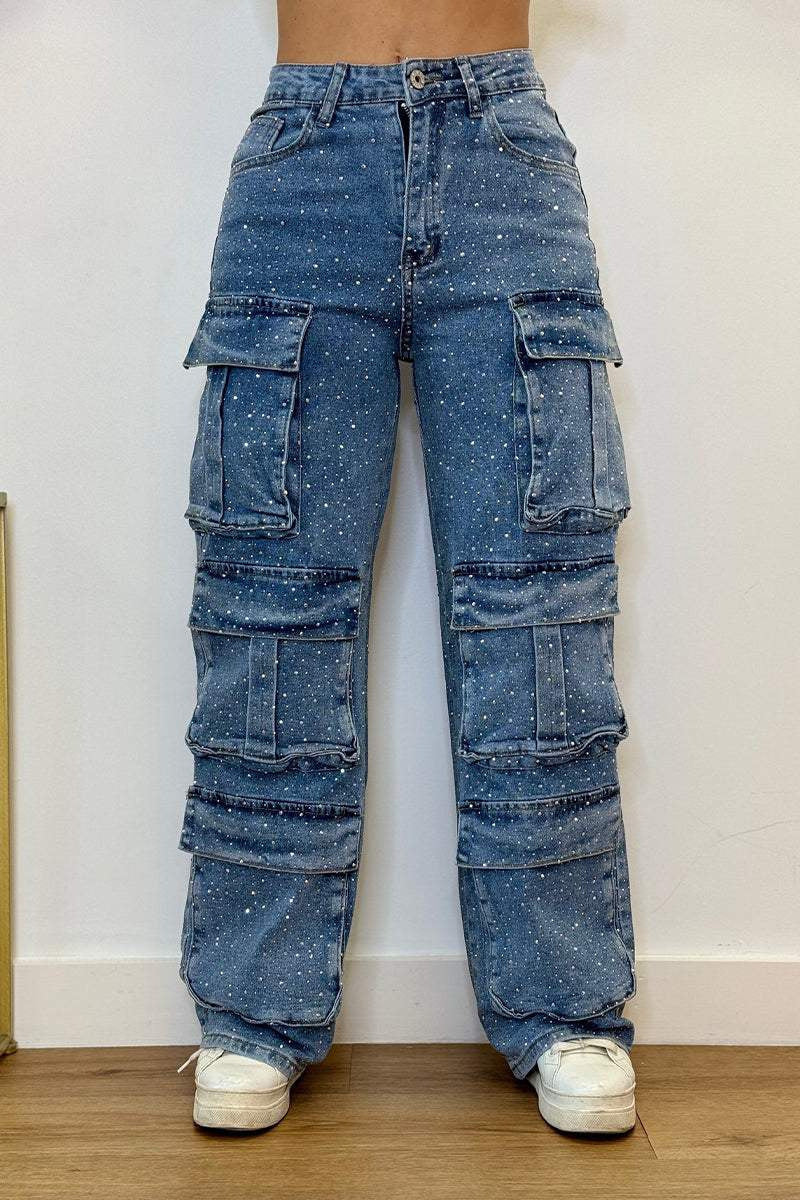 Damen Cargo-Hose Trendige Taschen Moderner Wasch-Effekt Eveloria
