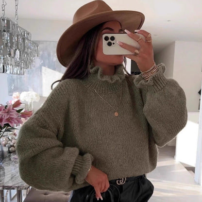 Damen Rollkragenpullover Kuschelig Voluminöse Ärmel Eveloria