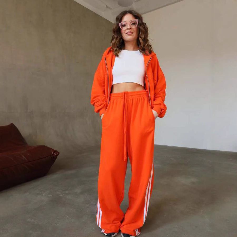 Damen Sportliches Loungewear-Set mit Cropped-Hoodie und weiter Hose