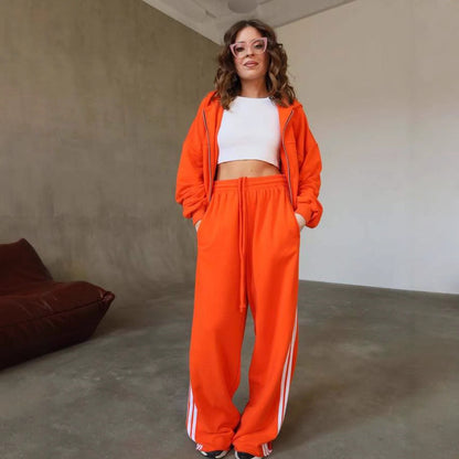 Damen Sportliches Loungewear-Set mit Cropped-Hoodie und weiter Hose