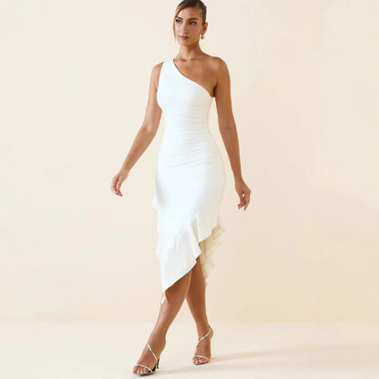 Damen Asymmetrisches Wickelkleid mit Drapierung und Schlitz Schwarz - Eveloria