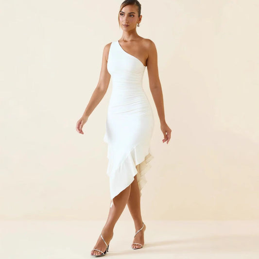 Damen Asymmetrisches Wickelkleid mit Drapierung und Schlitz Schwarz - Eveloria