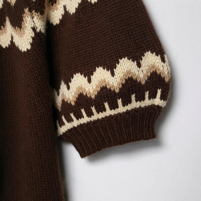 Damen Strickpullover Norwegermuster Überschnittene Schultern Eveloria