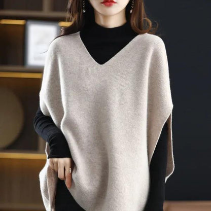 Damen Strickponcho V-Ausschnitt Eveloria