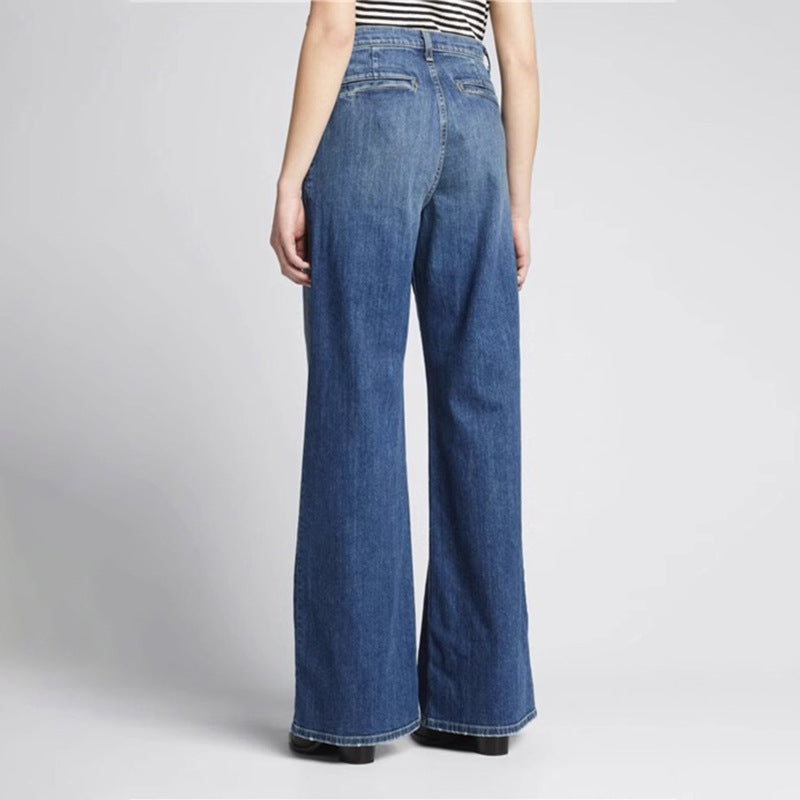 Damen Weite Jeans Hochbund Lässiger Schnitt Eveloria