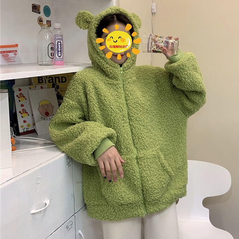 Damen Fleecejacke Kuschelig Mit Ohren Praktische Taschen