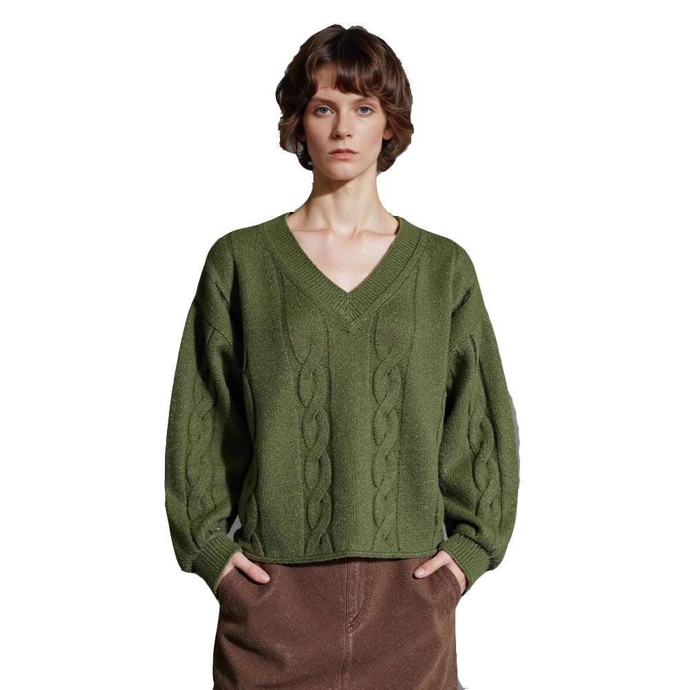 Damen Grobstrickpullover V-Ausschnitt Modern Eveloria