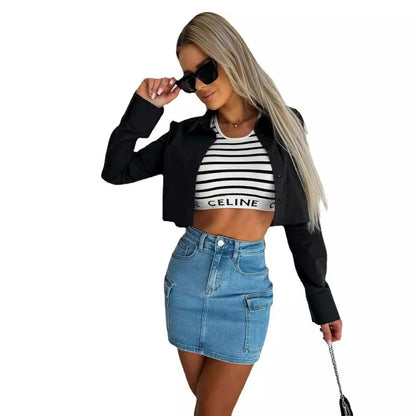 Damen Jeansrock mit Taschen Modernes Design Blau Eveloria