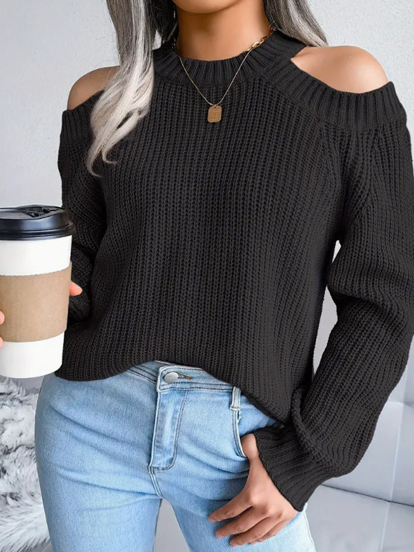 Damen Off-The-Shoulder Strickpullover Rippstruktur