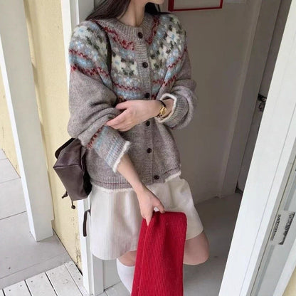 Damen Strickjacke Gemustert Bunt Eveloria - Eveloria