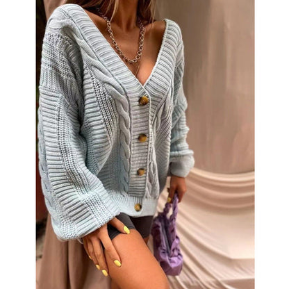 Damen Grobstrick Cardigan Voluminöse Ärmel Große Knöpfe Eveloria