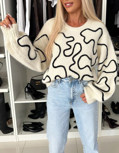 Damen Strickpullover Künstlermuster Eveloria