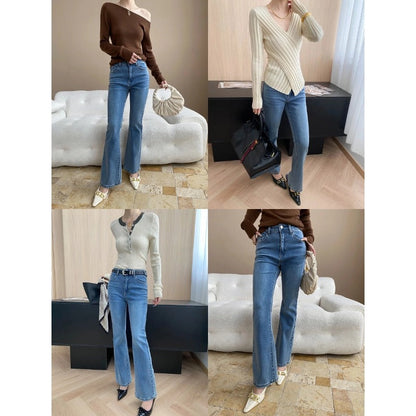 Damen Jeans Hochbund Leicht Ausgestellt Eveloria